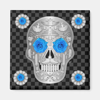 Chrome Calavera (Blue Rose) Drickskål Magnet