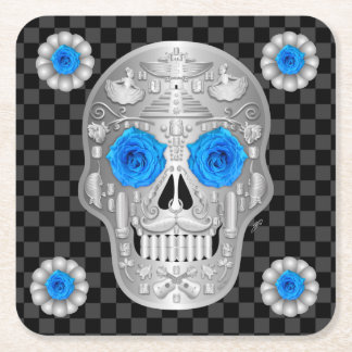 Chrome Calavera (Blue Rose) Drickskål Underlägg Papper Kvadrat