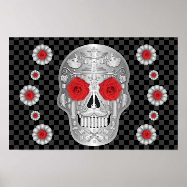 Chrome Calavera (Röd Ros)  Affisch (Framsidan)