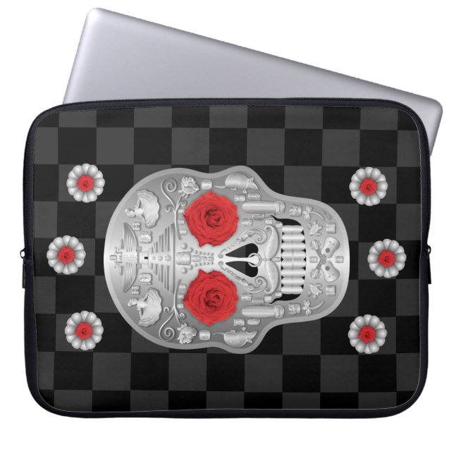 Chrome Calavera (Röd ros) Laptop sleeve (Framsidan)