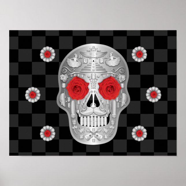 Chrome Calavera (Röd ros) Poster (Framsidan)
