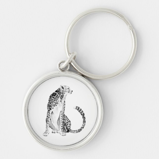 Chrome Cheetah Rund Silverfärgad Nyckelring (Framsidan)