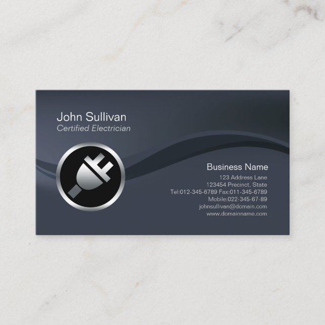 Chrome Electric BusinessCard med elektrisk plug-ik Visitkort (Framsida)