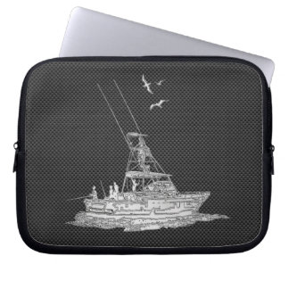 Chrome Fishing Boat on Carbon Fiber Decor Laptop Fodral