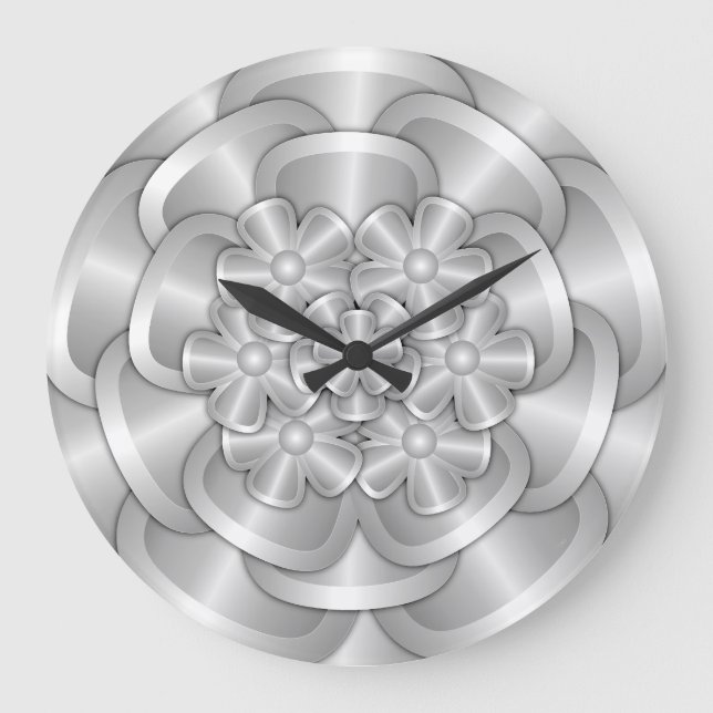 Chrome Flowers - Silver Stor Klocka (Framsida)