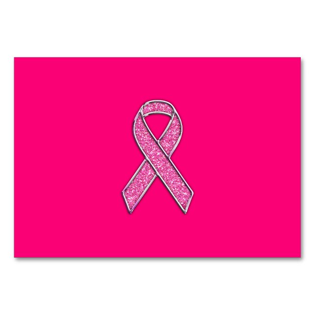 Chrome Glitter Stil Rosa Ribbon Awareness Bordsnummer (Framsidan)