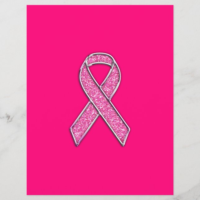 Chrome Glitter Stil Rosa Ribbon Awareness Reklamblad (Framsidan)