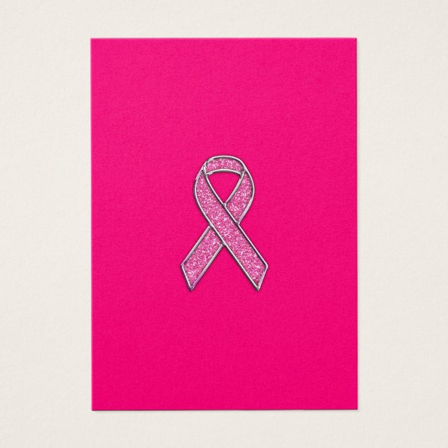 Chrome Glitter Stil Rosa Ribbon Awareness Visitkort (Framsidan)