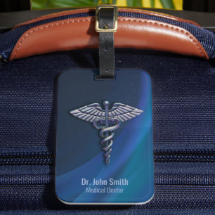 Chrome Holografisk Mörk 3D Mediccal Caduceus Bagagebricka