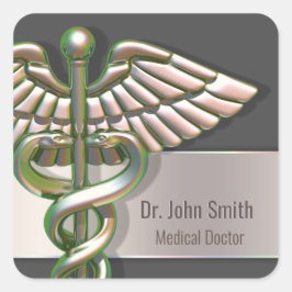 Chrome HoloGraph 3D Mediccal Caduceus Fyrkantigt Klistermärke
