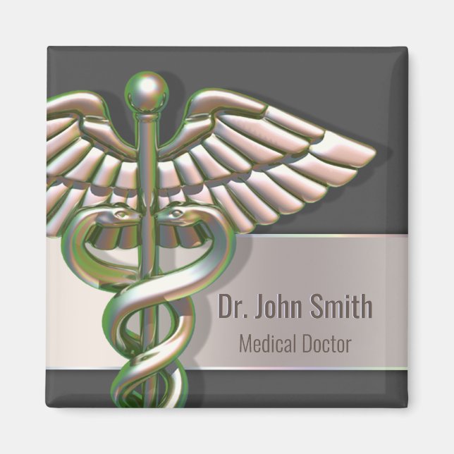 Chrome HoloGraph 3D Mediccal Caduceus Magnet (Framsidan)