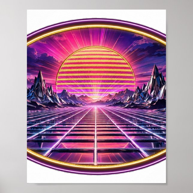 Chrome Horizon — Retro Synthwave Solnedgång Poster (Framsidan)