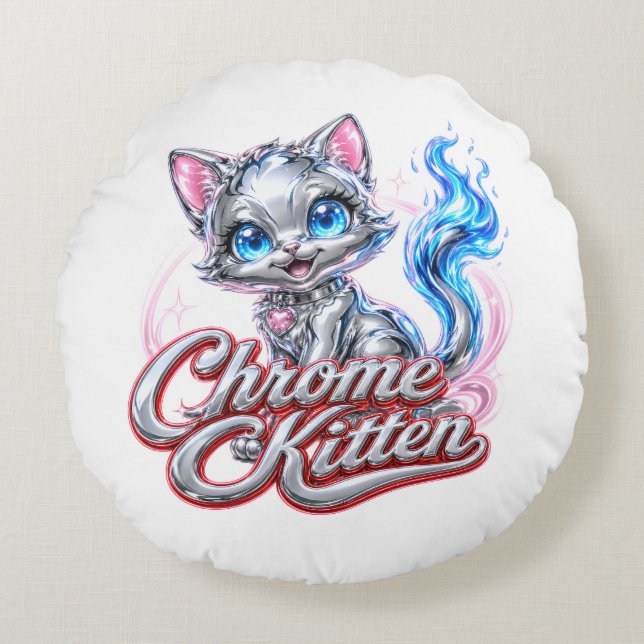 CHROME KITTEN bomullskastkudde Rund Kudde (Framsidan)