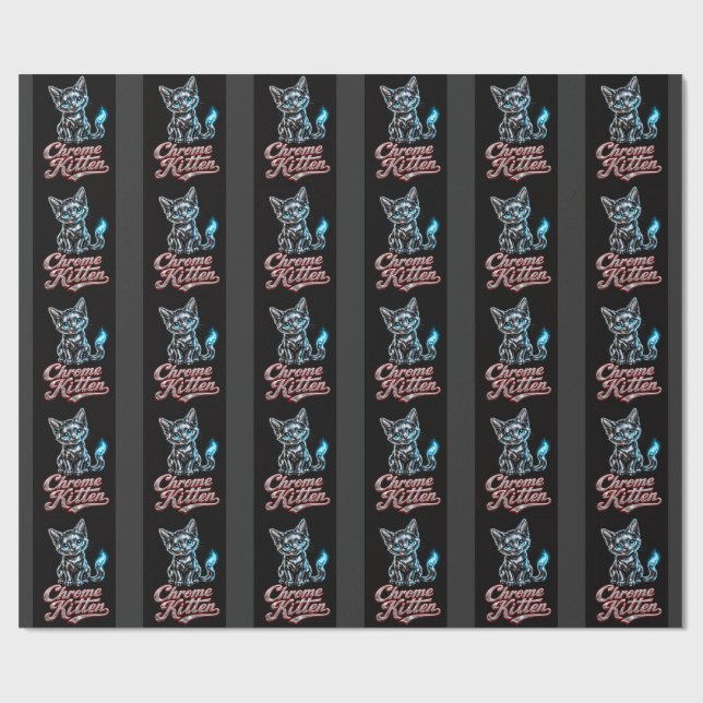 Chrome Kitten Svart Inpackningspapper Presentpapper (Platt)