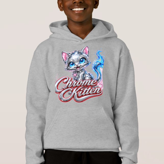 Chrome Kitten Ungdoms Hoodie T Shirt (Framsida)