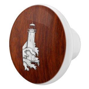 Chrome Lighthouse på Mahogany Grain Print Knopp