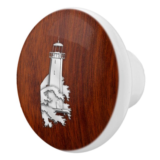 Chrome Lighthouse på Mahogany Grain Print Knopp (Höger)
