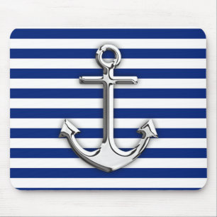 Chrome like Anchor Design på Navy Rand Musmatta