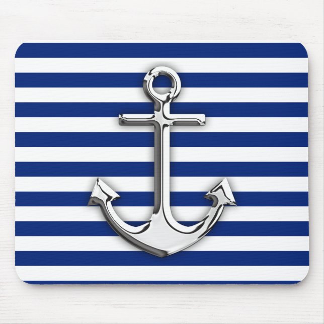Chrome like Anchor Design på Navy Rand Musmatta (Framsidan)