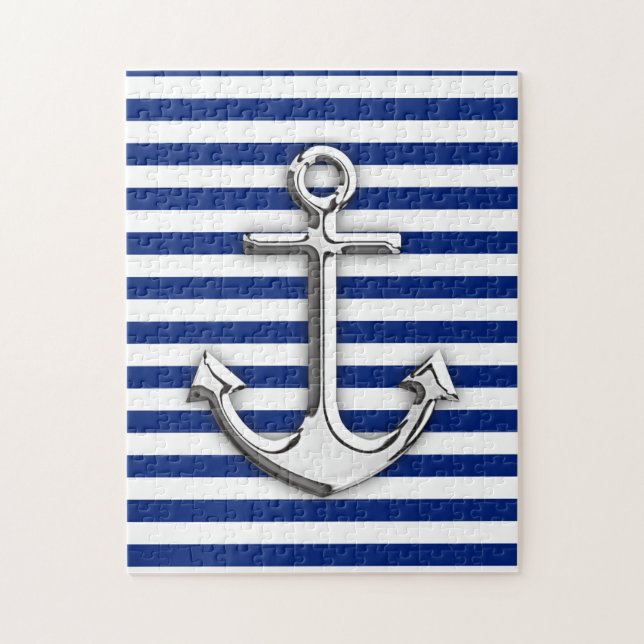 Chrome like Anchor Design på Navy Rand Pussel (Vertikal)