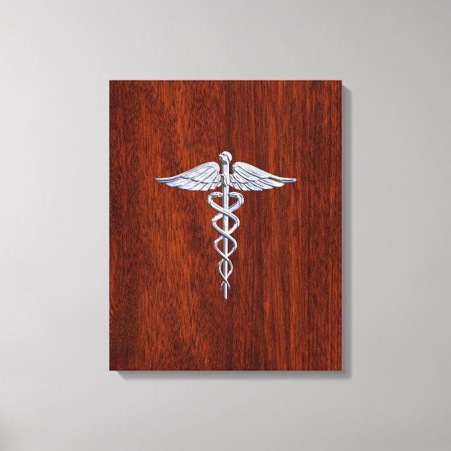 Chrome like Caduceus Medical Symbol Mahogany Brown Canvastryck (Framsida)