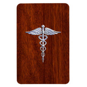 Chrome like Caduceus Medical Symbol Mahogany Brown Magnet