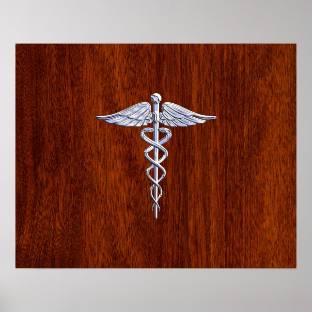 Chrome like Caduceus Medical Symbol Mahogany Brown Poster (Framsidan)