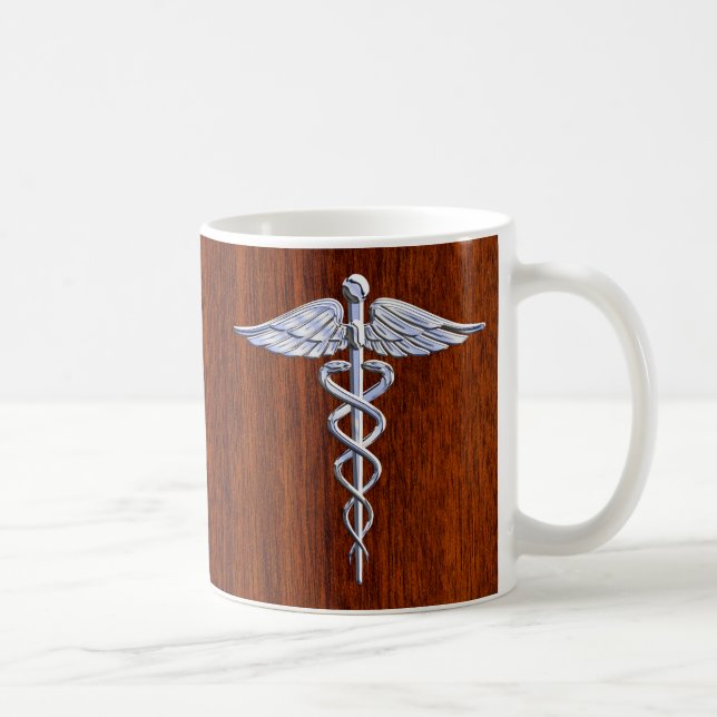 Chrome like Caduceus Medical Symbol Mahogany Decor Kaffemugg (Höger)