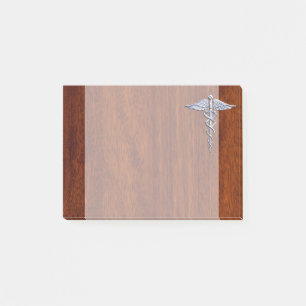Chrome like Caduceus Medical Symbol Mahogany Decor Post-it Block