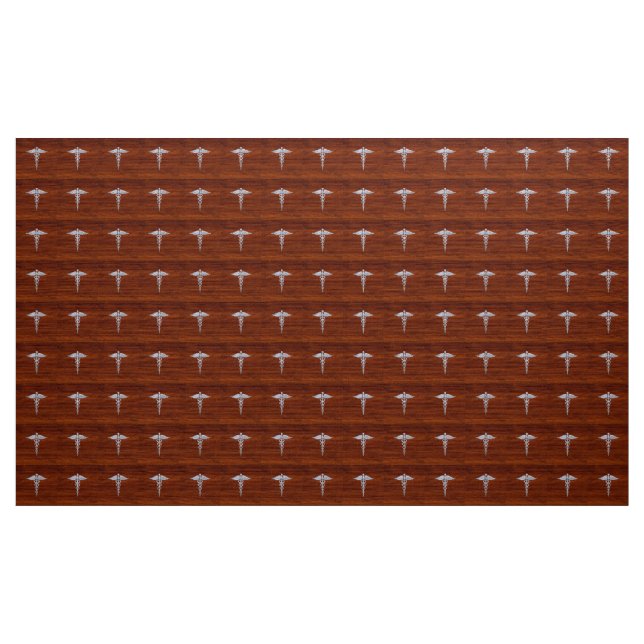 Chrome like Caduceus Medical Symbol Mahogany Decor Tyg (Yard)