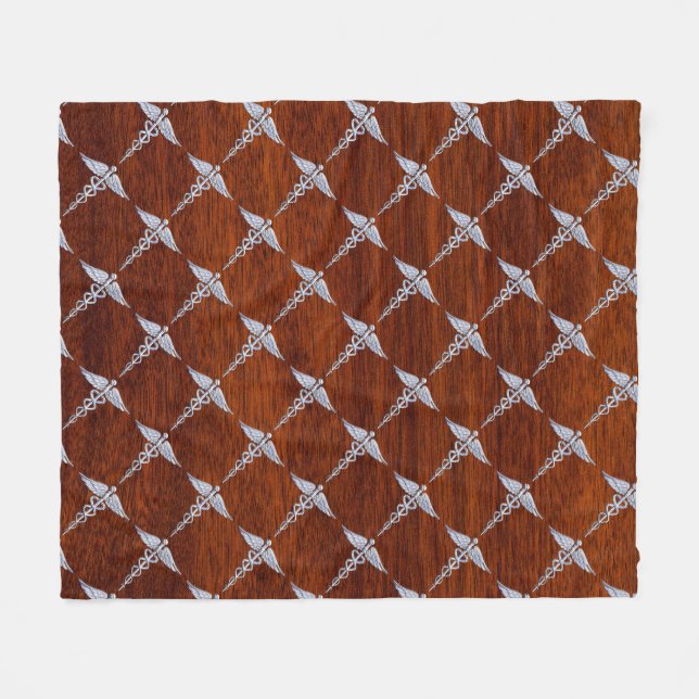 Chrome like Caduceus Medical Symbol Mahogany Print Fleecefilt (Framsidan (Horisontell))