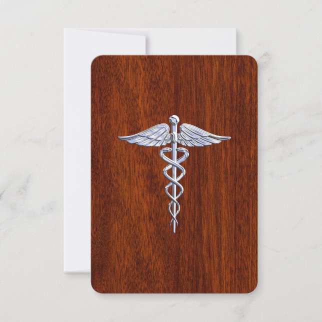 Chrome like Caduceus Medical Symbol Mahogany Stil (Framsida)