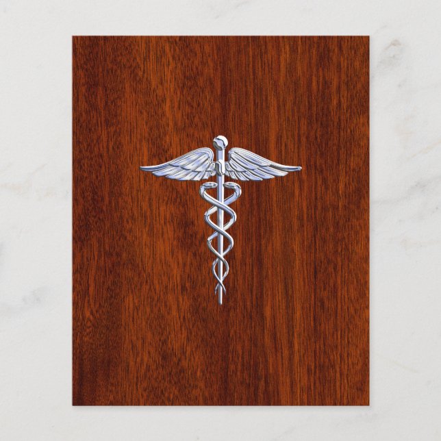 Chrome like Caduceus Medical Symbol Mahogany Stil Flygblad (Framsidan)