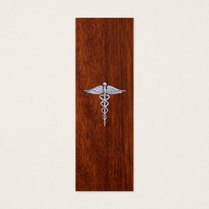 Chrome like Caduceus Medical Symbol Mahogany Stil Litet Visitkort