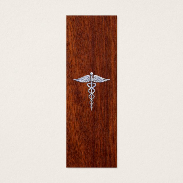 Chrome like Caduceus Medical Symbol Mahogany Stil Litet Visitkort (Framsidan)