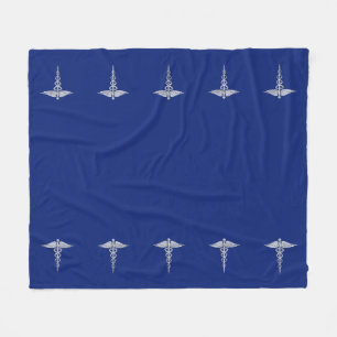 Chrome like Caduceus Medical Symbol on Navy Blue Fleecefilt