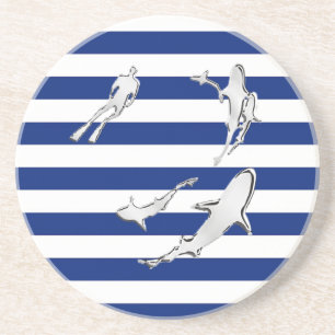 Chrome like Diver and Sharks on Nautical Rand Underlägg Sandsten