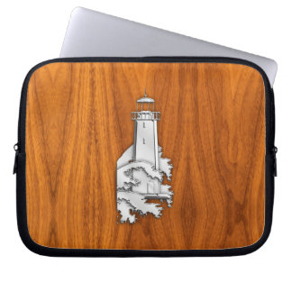 Chrome Like Lighthouse on Teak Wood Laptop Fodral