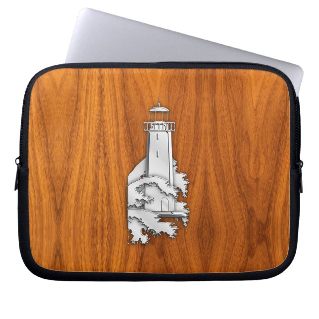 Chrome Like Lighthouse on Teak Wood Laptop Fodral (Framsidan)