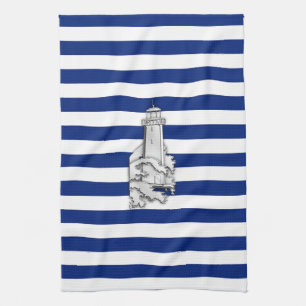 Chrome like Lighthouse på Nautical Rand Kökshandduk