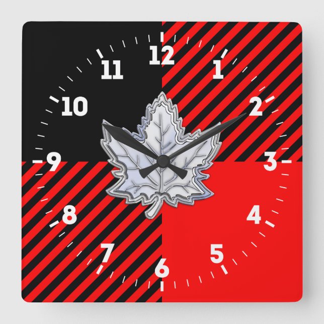 Chrome like Maple Löv on Buffalo Check on a Fyrkantig Klocka (Framsida)