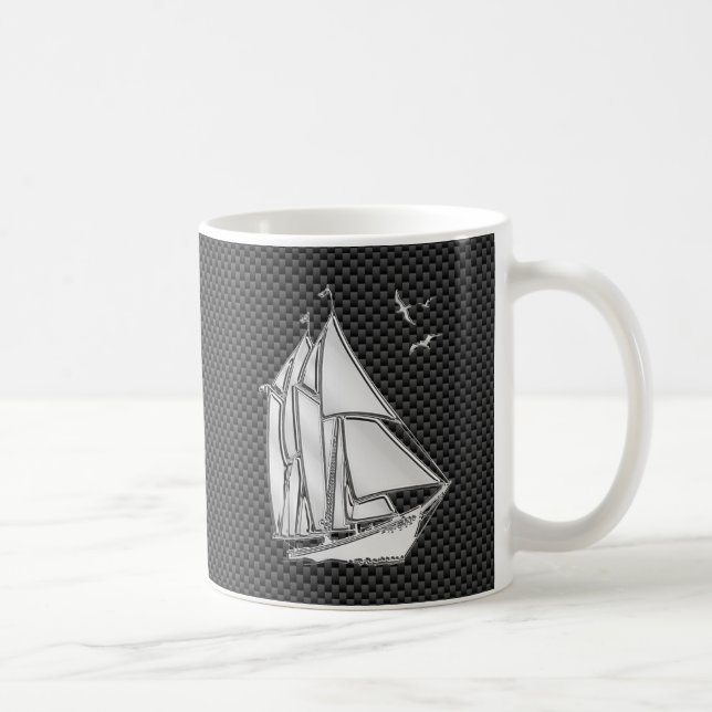 Chrome like Regatta Sailboat on Carbon Fiber decor Kaffemugg (Höger)