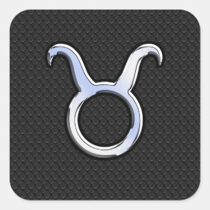 Chrome like Taurus Sign on Black Snake Skin Fyrkantigt Klistermärke