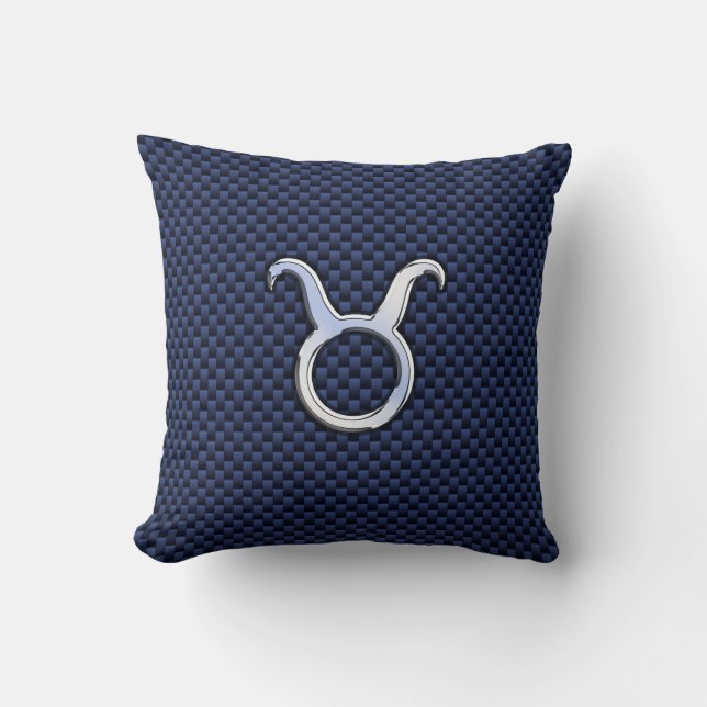 Chrome like Taurus Zodiac Sign Blue Carbon Print Kudde (Framsida)