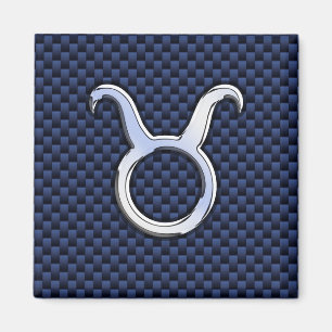 Chrome like Taurus Zodiac Sign Blue Carbon Print Magnet