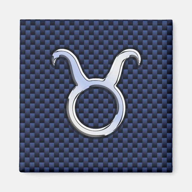 Chrome like Taurus Zodiac Sign Blue Carbon Print Magnet (Framsidan)
