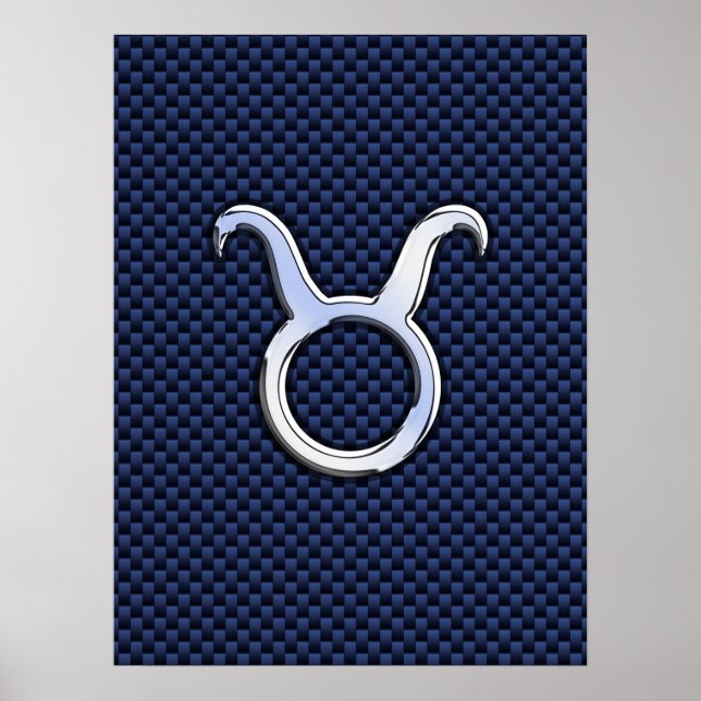 Chrome like Taurus Zodiac Sign Blue Carbon Print Poster (Framsidan)