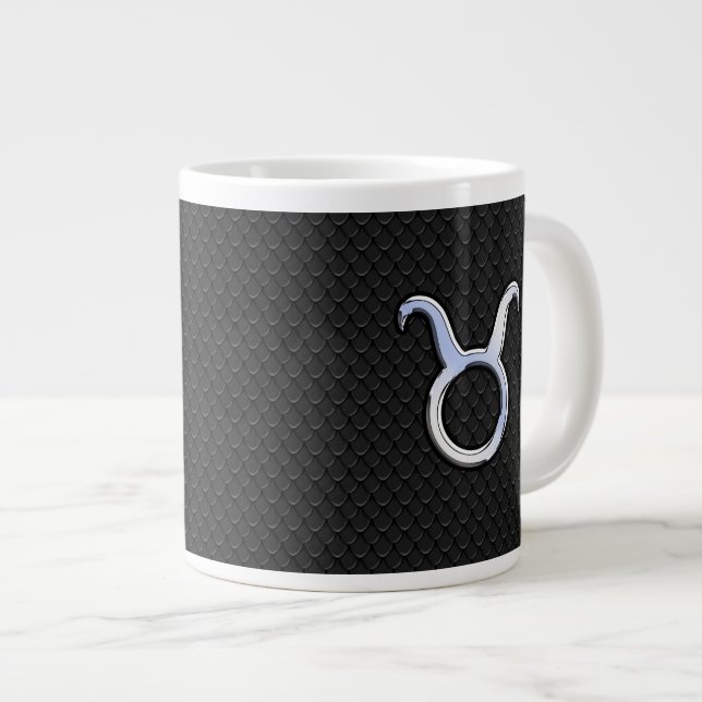 Chrome like Taurus Zodiac Sign on Black Snake Skin Jumbo Mugg (Framsida höger)