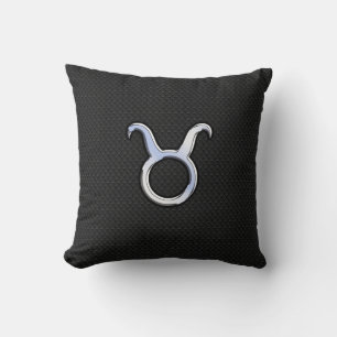 Chrome like Taurus Zodiac Sign on Black Snake Skin Kudde