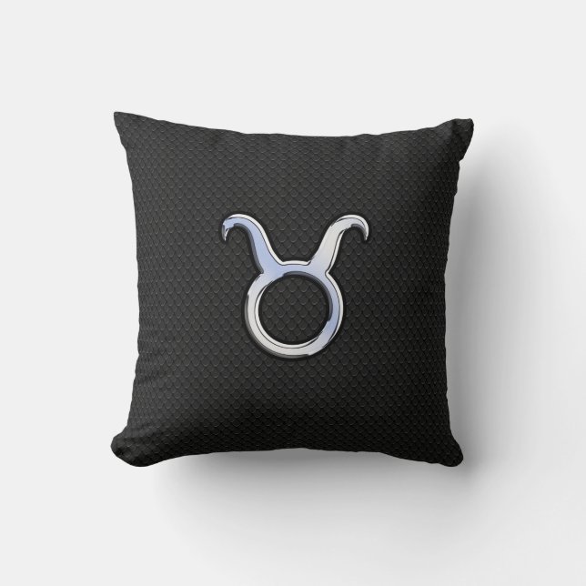 Chrome like Taurus Zodiac Sign on Black Snake Skin Kudde (Framsida)